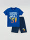 Crew Neck Printed Short Sleeve Boy's Short Pajamas Set